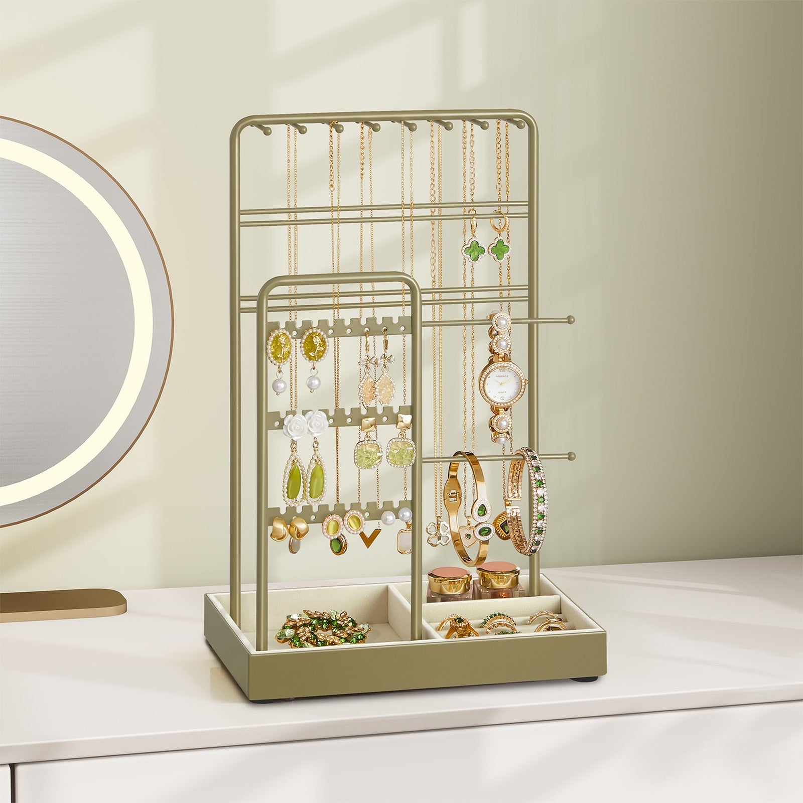 Jewellery Organizer – Metal Frame – Velvet-Lined – Earring and Bracelet Display Stand