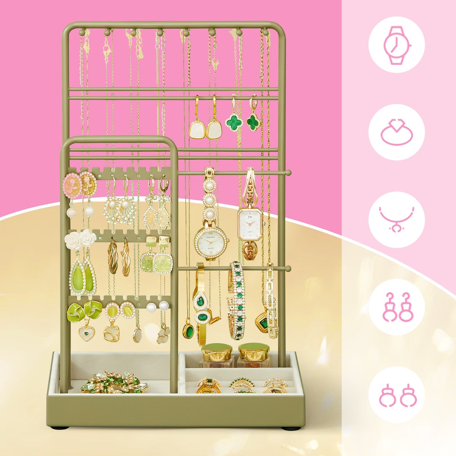 Jewellery Organizer – Metal Frame – Velvet-Lined – Earring and Bracelet Display Stand