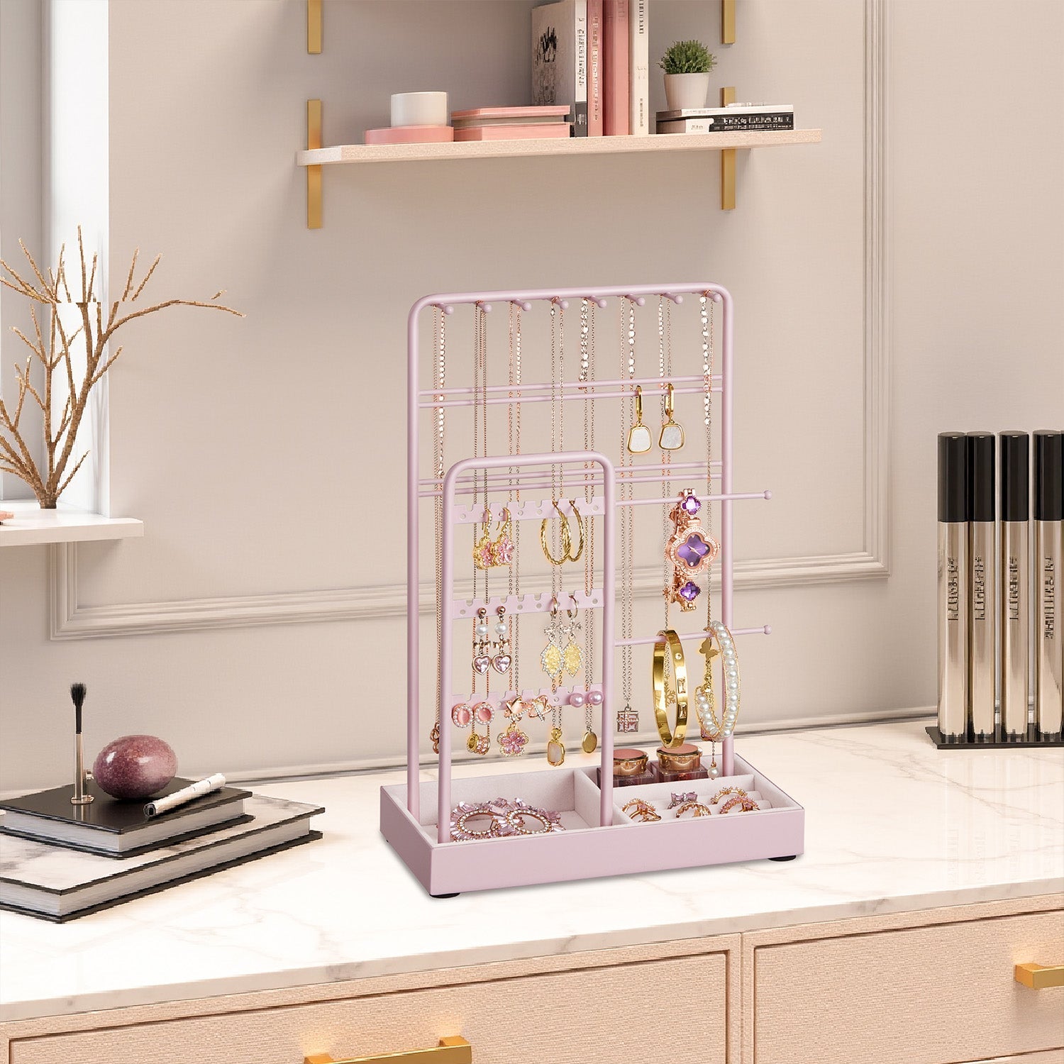 Jewellery Organizer – Metal Frame – Velvet-Lined – Earring and Bracelet Display Stand