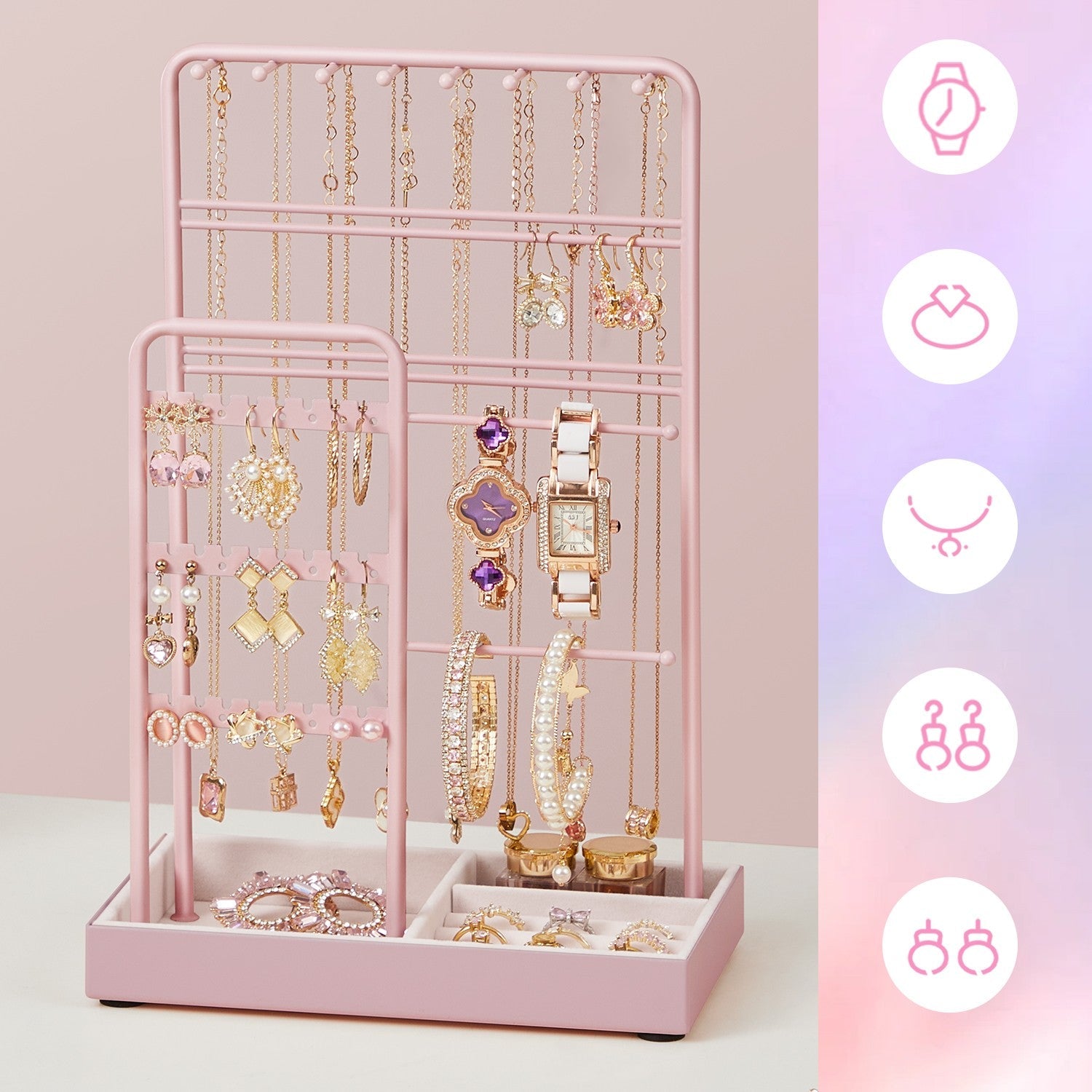 Jewellery Organizer – Metal Frame – Velvet-Lined – Earring and Bracelet Display Stand