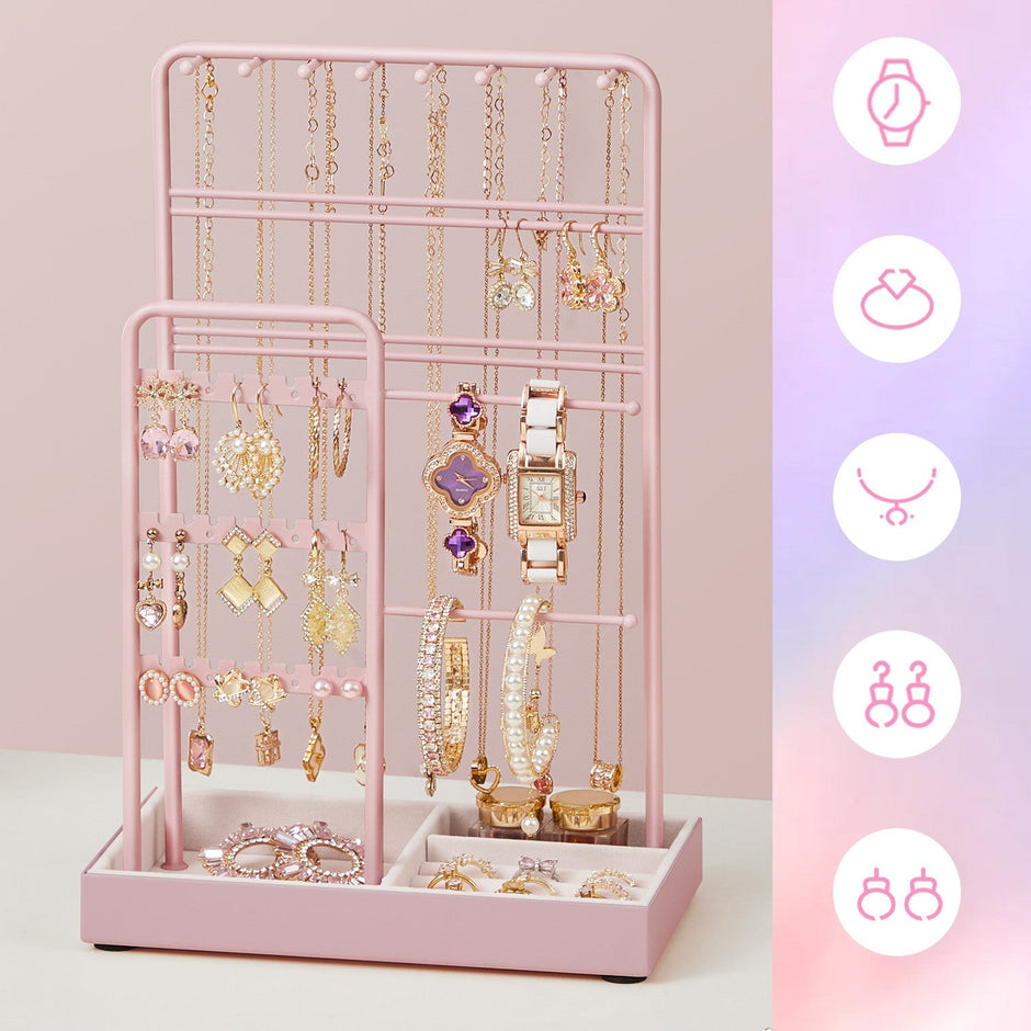 Jewellery Organizer – Metal Frame – Velvet-Lined – Earring and Bracelet Display Stand