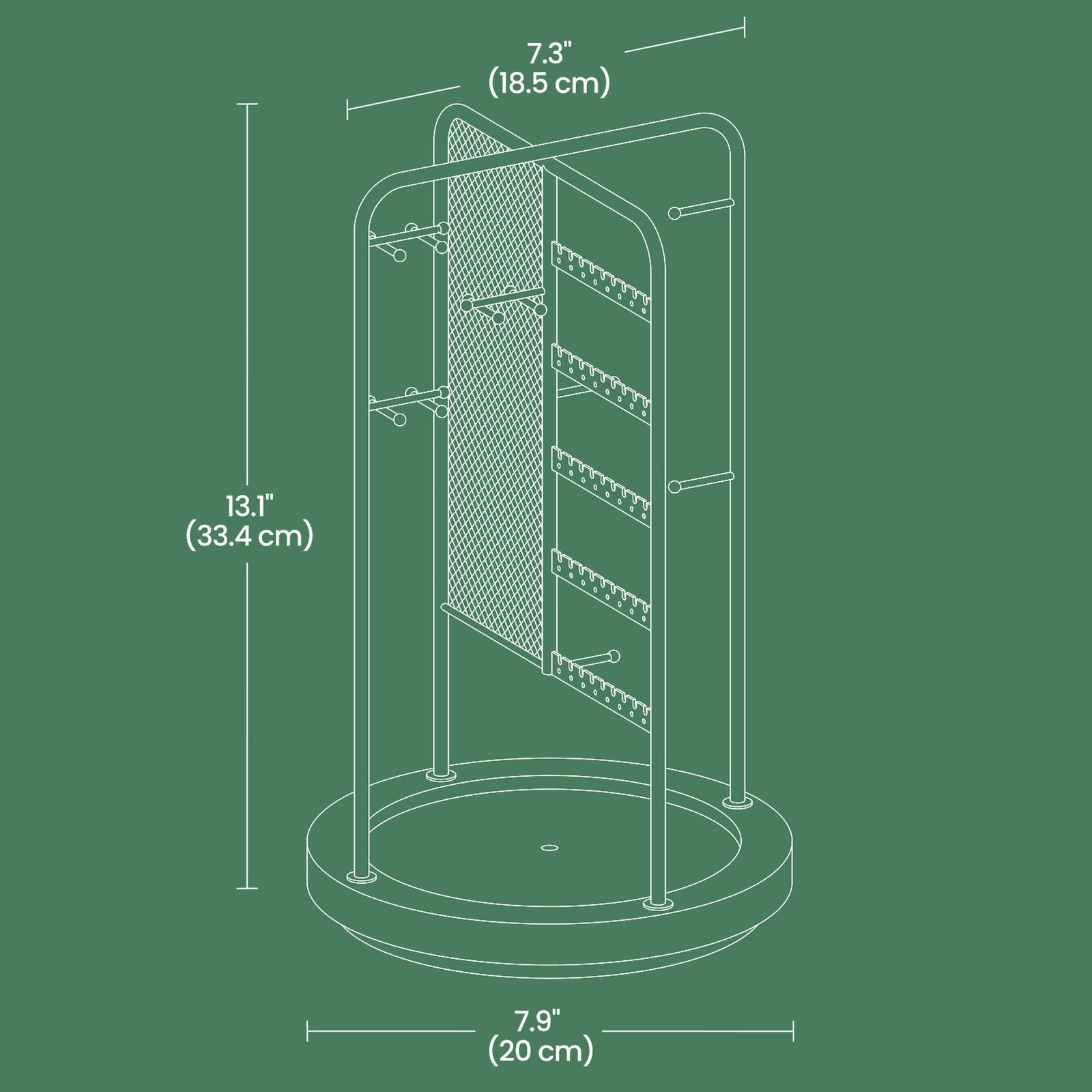 Rotating Jewellery Display Stand – Metal – Gold – 4 Independent Sections with Bottom Tray