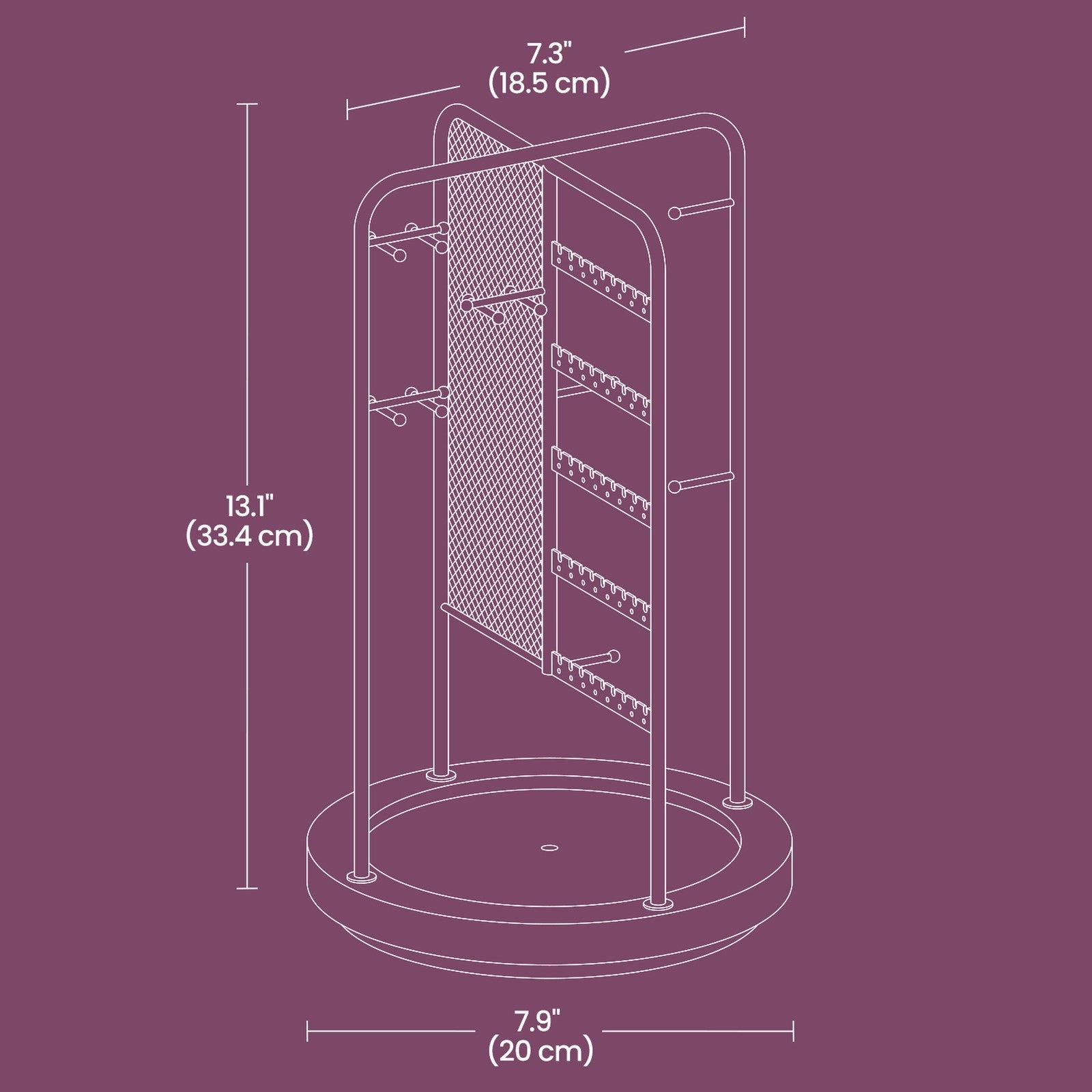 Rotating Jewellery Display Stand – Metal – Black – 4 Independent Sections with Bottom Tray