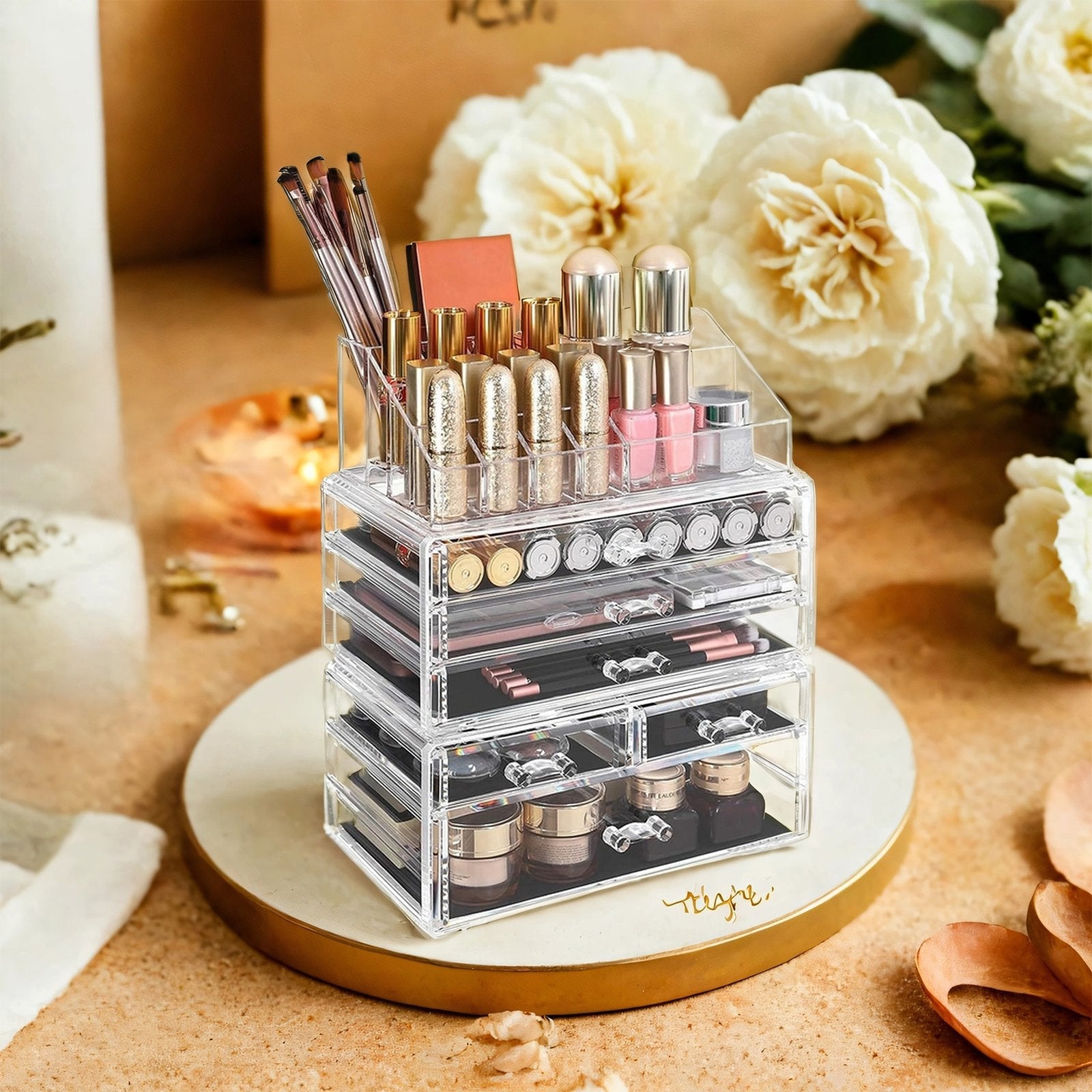 Large Acrylic Makeup Organizer – Clear – Stackable with 6 Drawers for Cosmetics and Makeup Tools