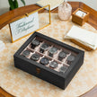 Watch Box – Solid Wood – Rustic Walnut – 10-Slot Organiser with Glass Lid