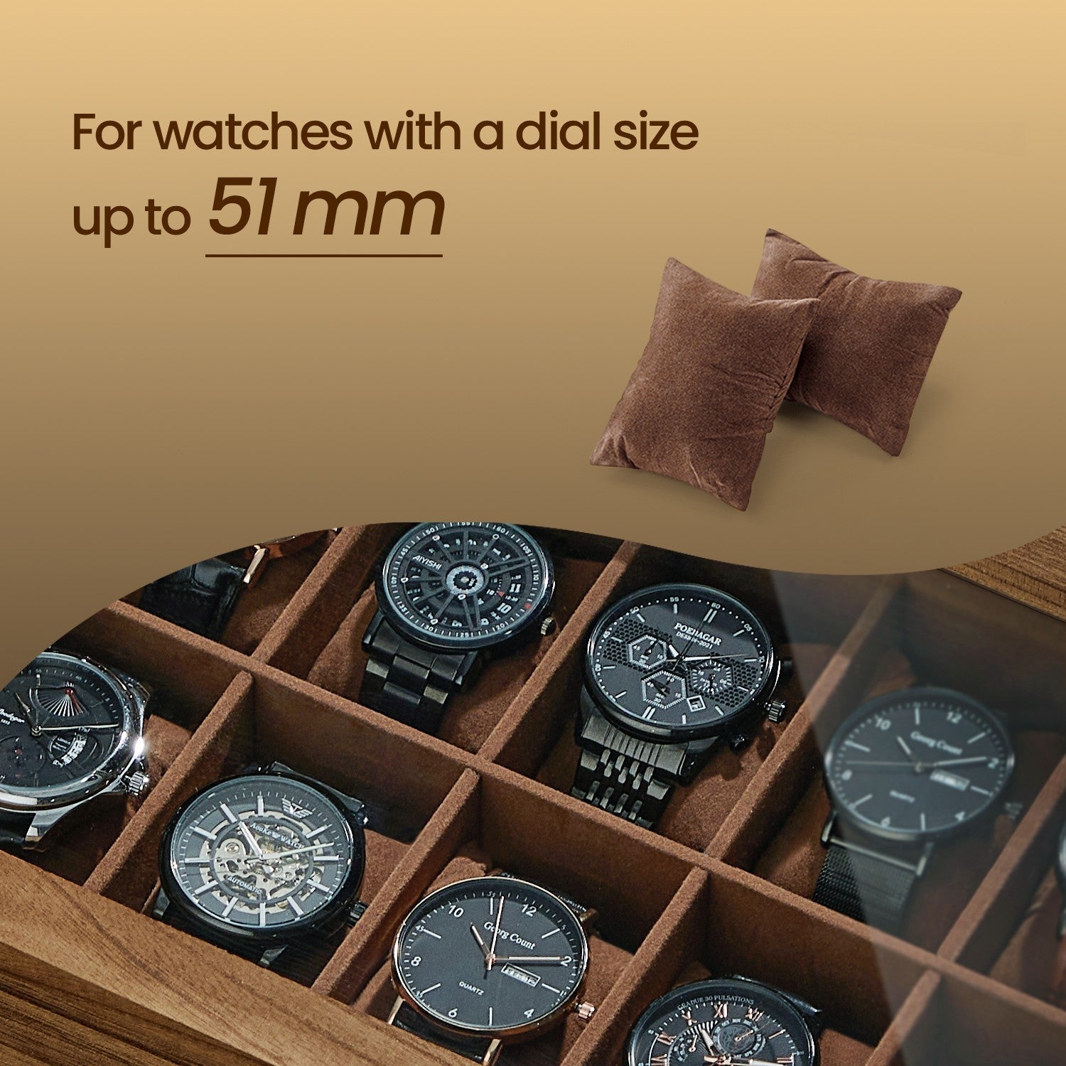 Watch Box – Solid Wood – Rustic Walnut – 10-Slot Organiser with Glass Lid