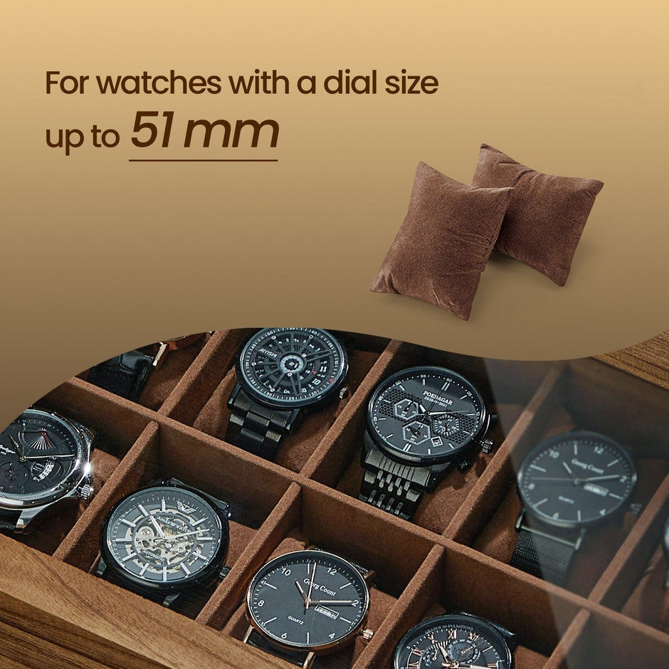 Watch Box – Solid Wood – Rustic Walnut – 10-Slot Organiser with Glass Lid
