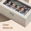 Watch Box – Synthetic Leather – Brown/Black/Wine Red – 12 Slots with Glass Lid and Drawer