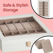 12-Slot Watch Box Organizer – Synthetic Leather – Black with Greenish Grey Lining – Large Glass Lid and Removable Watch Pillows