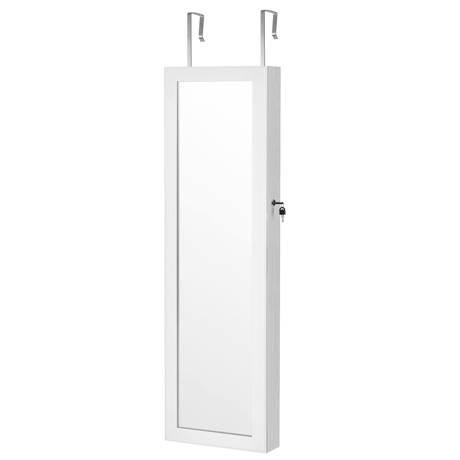 Jewellery Cabinet – Wood – White – Lockable with Mirror and Multiple Compartments