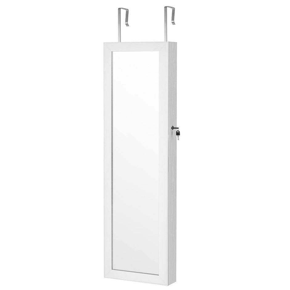 Jewellery Cabinet – Wood – White – Lockable with Mirror and Multiple Compartments