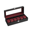 Watch Box – Glass and Velvet – Black – 6 Slots with Lock and Cushions