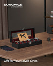 Watch Box – Glass and Velvet – Black – 6 Slots with Lock and Cushions