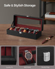 Watch Box – Glass and Velvet – Black – 6 Slots with Lock and Cushions