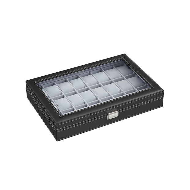 Watch Box – Faux Leather – Black – 24 Slots for Storage and Display