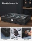 Watch Box – Faux Leather – Black – 24 Slots for Storage and Display