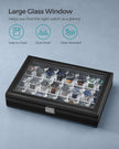 Watch Box – Faux Leather – Black – 24 Slots for Storage and Display