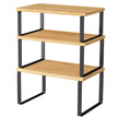 Set of 3 Pantry Storage Shelves – Metal and Bamboo – Ink Black and Natural Beige – Expandable and Stackable Counter Organisers