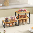 Set of 3 Pantry Storage Shelves – Metal and Bamboo – Ink Black and Natural Beige – Expandable and Stackable Counter Organisers