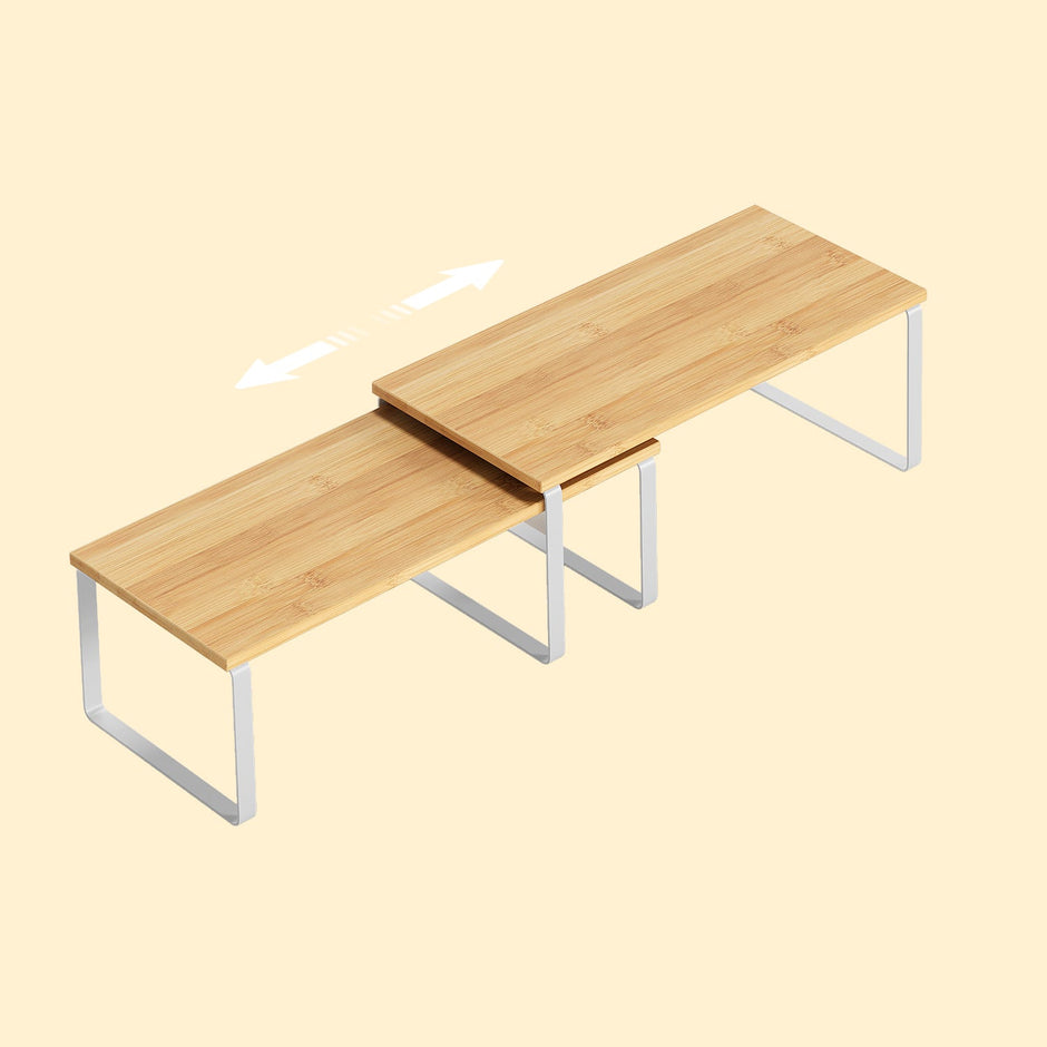 Cabinet Organizer Shelf – Wood – Natural Beige and Cloud White – Stackable Set of 2
