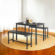 Dining Table Set – Steel – Rustic Brown and Black – Includes 2 Benches