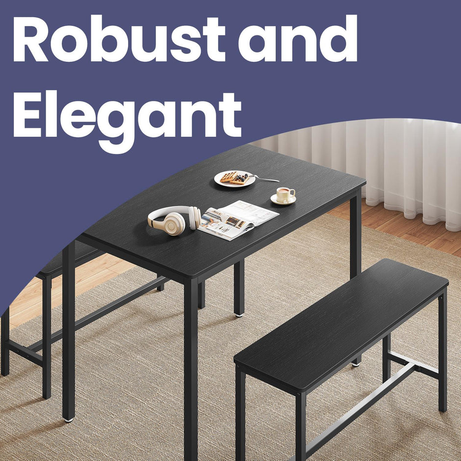 Dining Table Set – Steel – Rustic Brown and Black – Includes 2 Benches