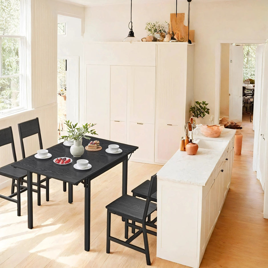 Extendable Drop Leaf Dining Table – Natural Oak and Cloud White – Industrial Design – Seats 2-4 People