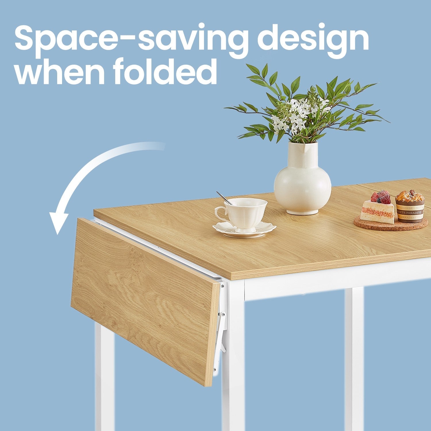 Folding Dining Table – Engineered Wood – Natural Oak and Cloud White – Drop Leaf Extendable for Small Spaces, Seats 2-4 People