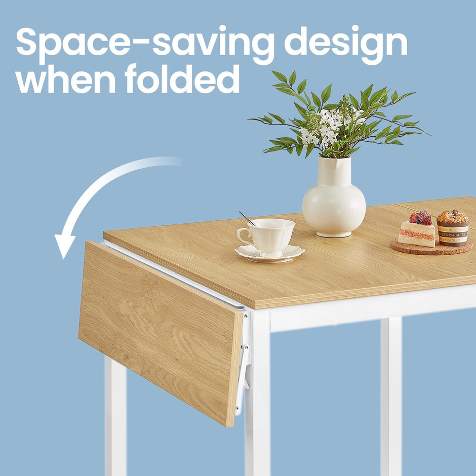 Folding Dining Table – Engineered Wood – Natural Oak and Cloud White – Drop Leaf Extendable for Small Spaces, Seats 2-4 People
