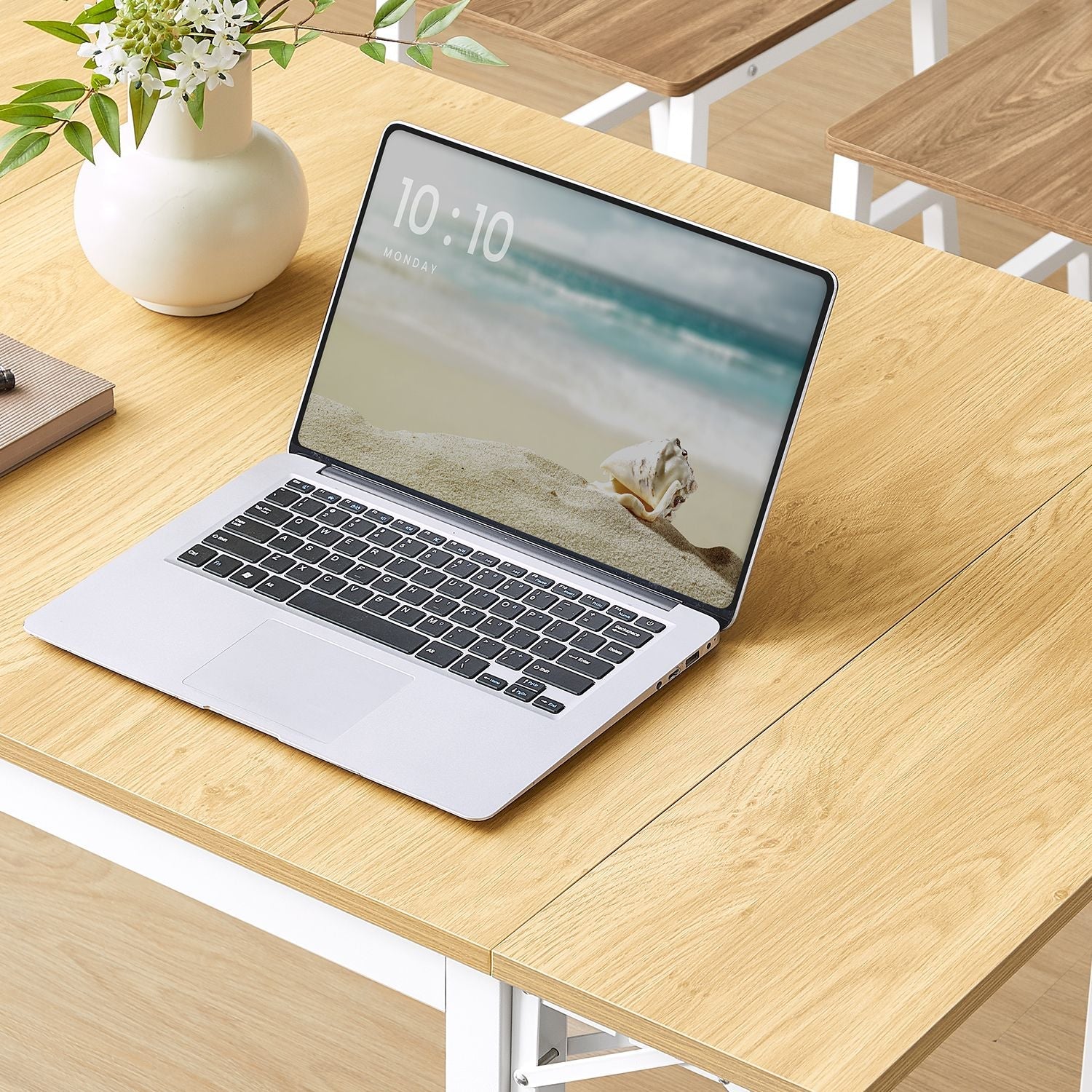 Folding Dining Table – Engineered Wood – Natural Oak and Cloud White – Drop Leaf Extendable for Small Spaces, Seats 2-4 People
