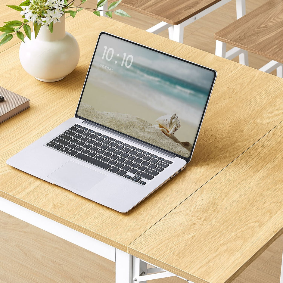 Folding Dining Table – Engineered Wood – Natural Oak and Cloud White – Drop Leaf Extendable for Small Spaces, Seats 2-4 People