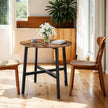 Round Dining Table – Wood and Metal – Rustic Brown and Black – Industrial Style