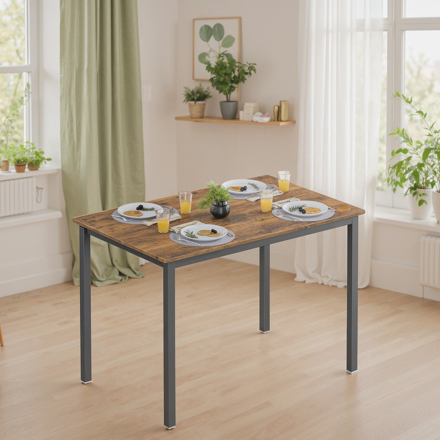 Dining Table – Wood and Metal – Rustic Brown and Black – Seats 4