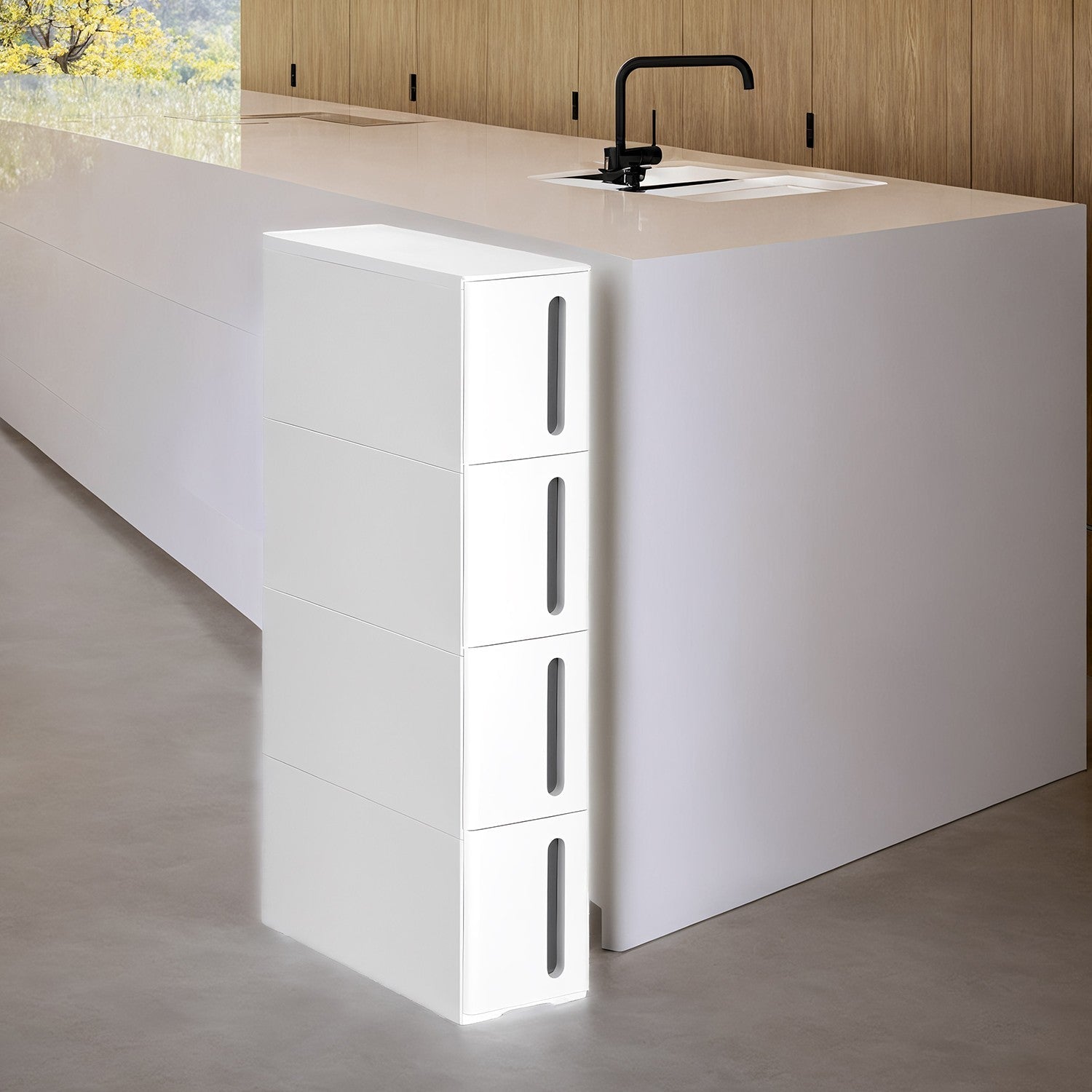 Narrow Rolling Trolley – PP – White – 4 Drawer Storage Unit with Removable Wheels