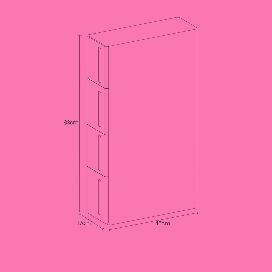 Narrow Rolling Trolley – PP – White – 4 Drawer Storage Unit with Removable Wheels