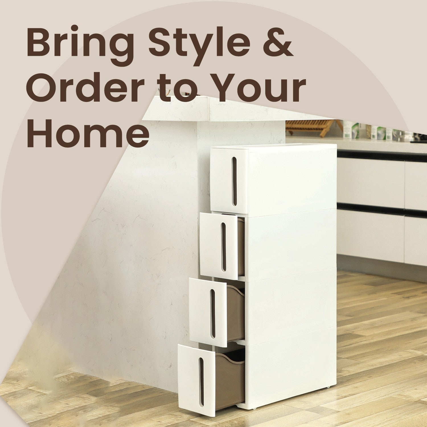 Narrow Rolling Trolley – PP – White – 4 Drawer Storage Unit with Removable Wheels
