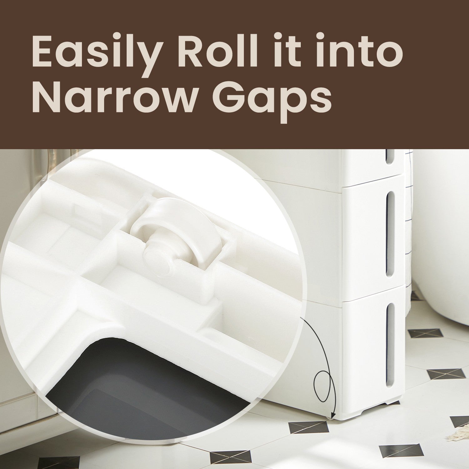 Narrow Rolling Trolley – PP – White – 4 Drawer Storage Unit with Removable Wheels