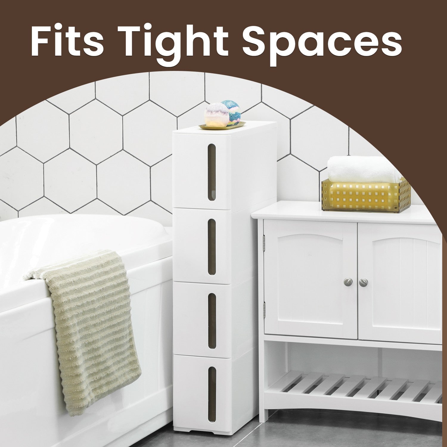 Narrow Rolling Trolley – PP – White – 4 Drawer Storage Unit with Removable Wheels