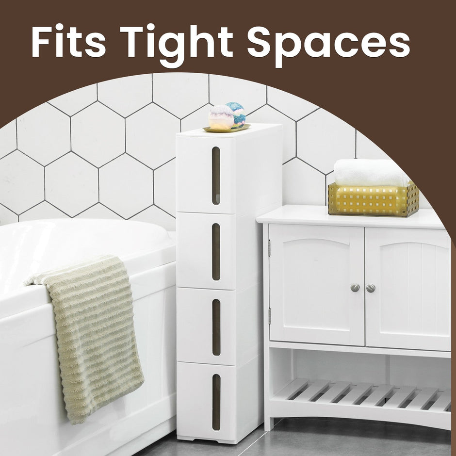 Narrow Rolling Trolley – PP – White – 4 Drawer Storage Unit with Removable Wheels