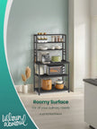 Baker's Rack – Wood and Metal – Rustic Brown and Black – 6-Tier Storage with Hooks and Microwave Stand