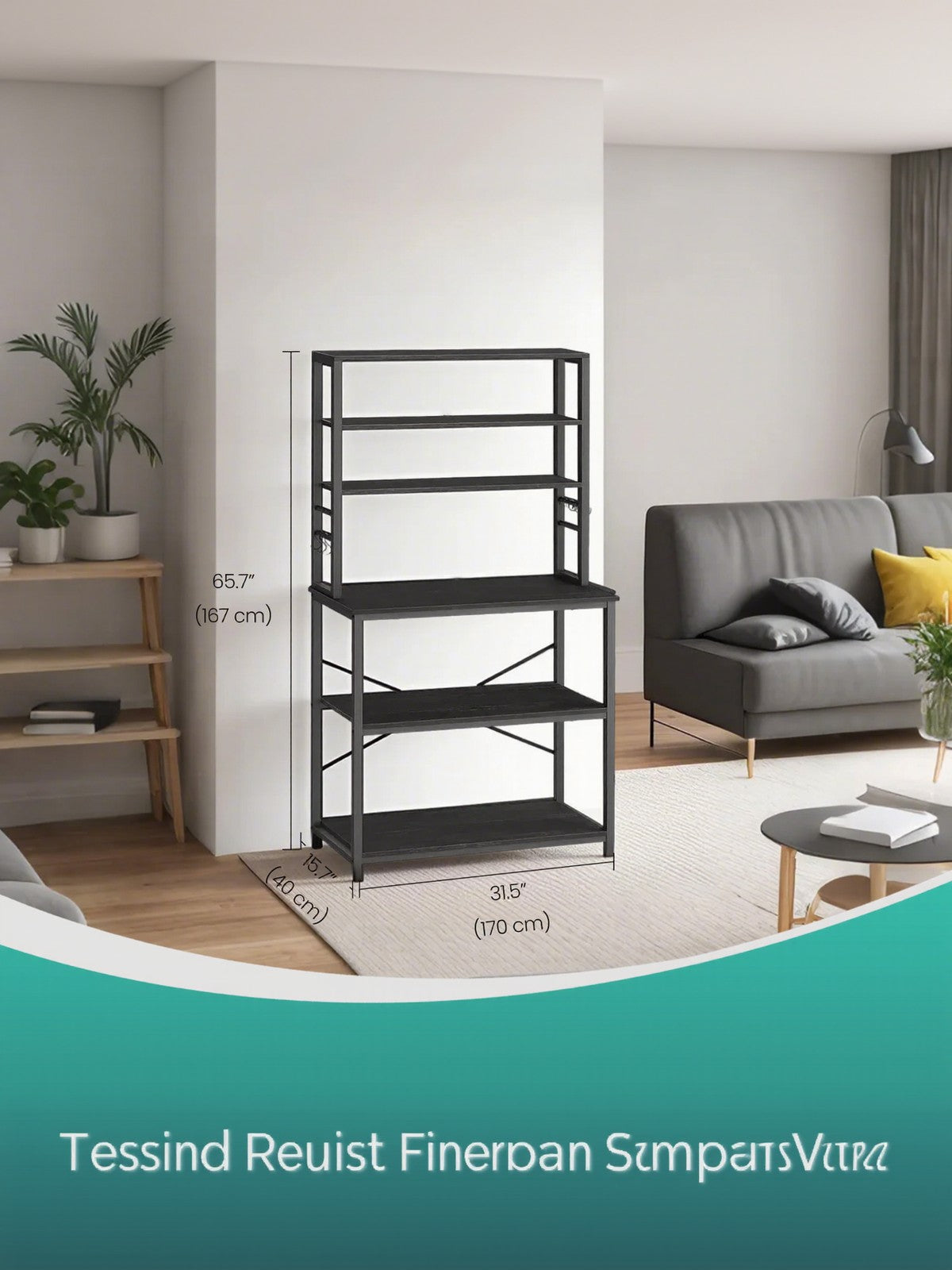 Baker's Rack – Wood and Metal – Rustic Brown and Black – 6-Tier Storage with Hooks and Microwave Stand