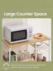 Baker's Rack – Metal and Wood – Greige and Black – Multi-functional Kitchen Storage with Wire Basket and S-Hooks