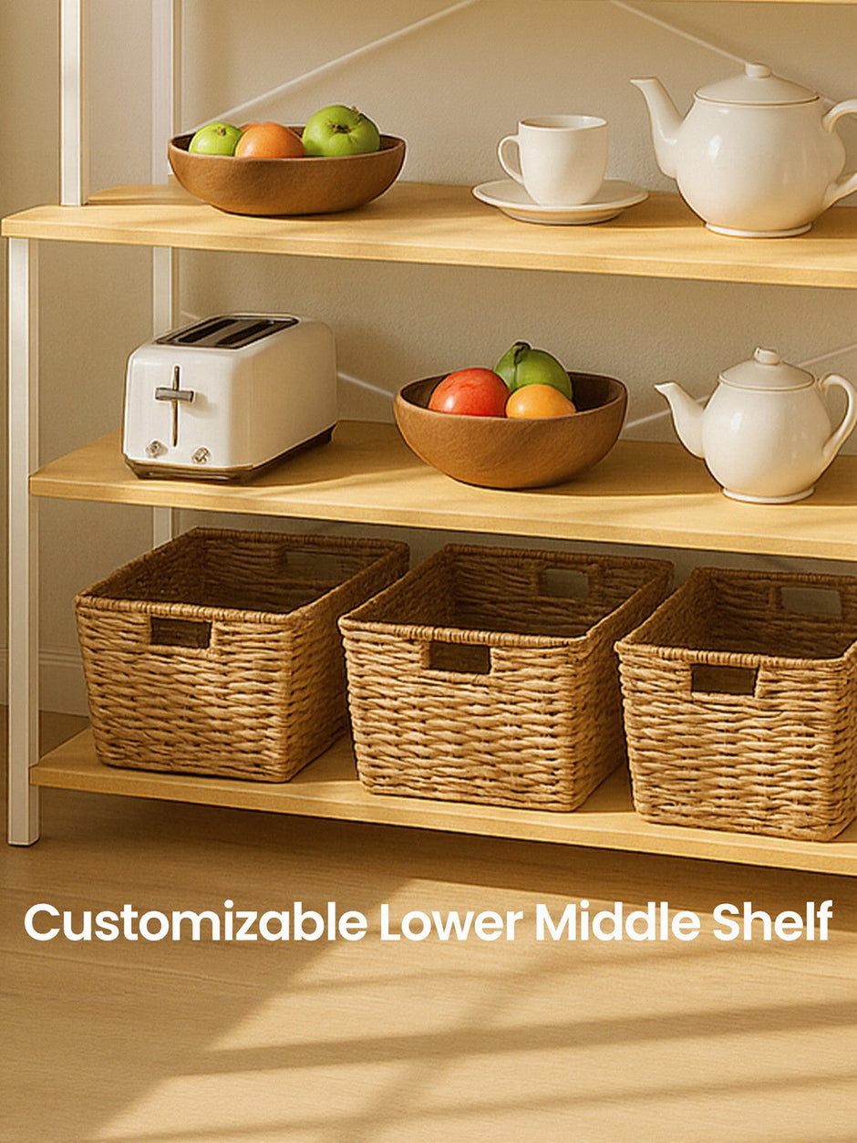 Baker’s Rack – Metal and Wood – Rustic Brown and Black – 6-Tier Kitchen Storage with Hooks