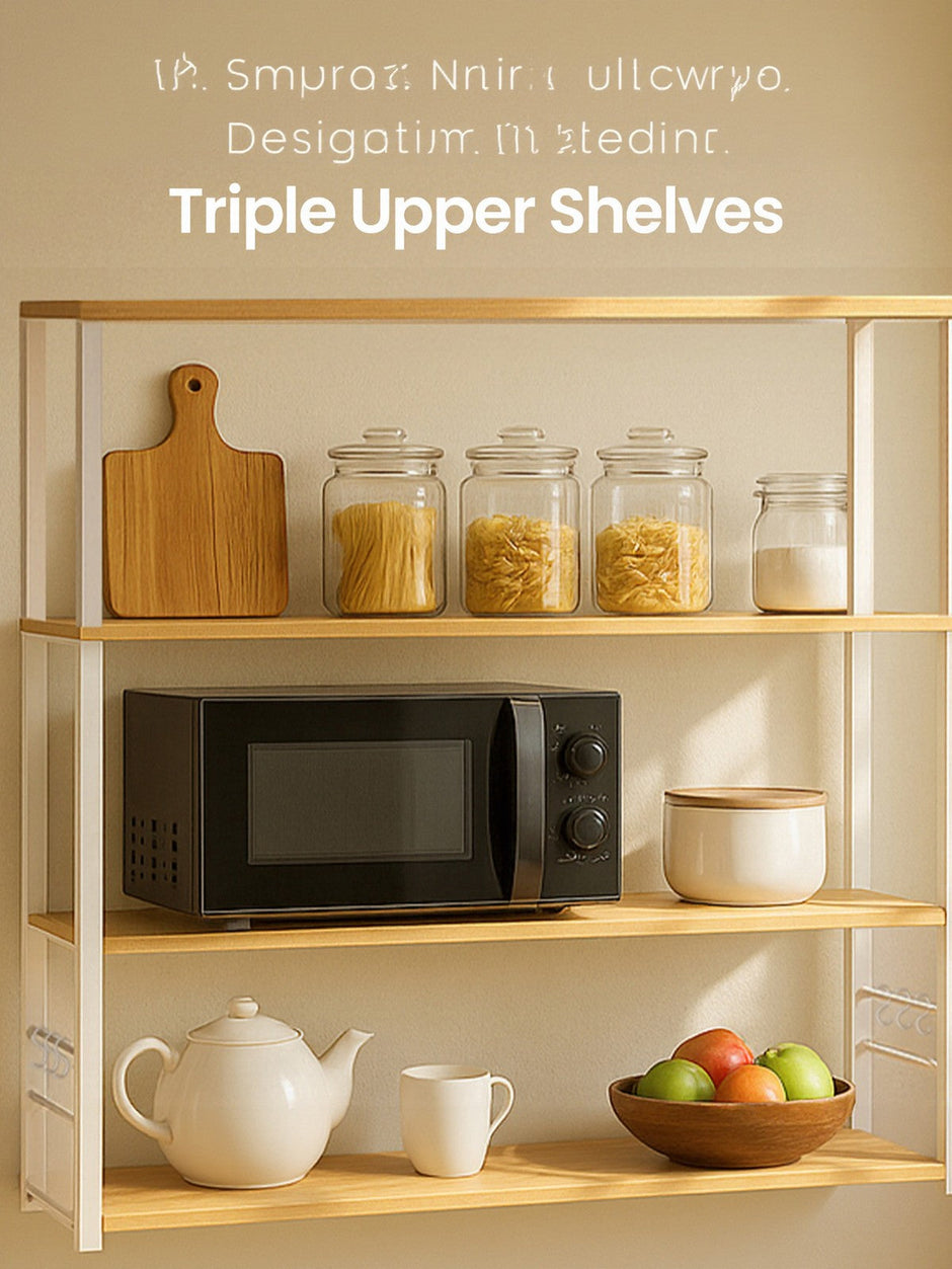 Baker’s Rack – Metal and Wood – Rustic Brown and Black – 6-Tier Kitchen Storage with Hooks