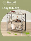 Kitchen Trolley – Metal – Heather Greige/Ink Black – 3-Tier Design with Wheels and Hooks