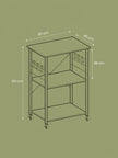 Kitchen Trolley – Metal – Heather Greige/Ink Black – 3-Tier Design with Wheels and Hooks