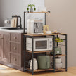 Baker's Rack – Wood and Metal – Rustic Brown – Versatile Kitchen Storage Shelf with Wire Basket and S-Hooks