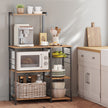 Baker's Rack – Wood and Metal – Rustic Brown – Versatile Kitchen Storage Shelf with Wire Basket and S-Hooks
