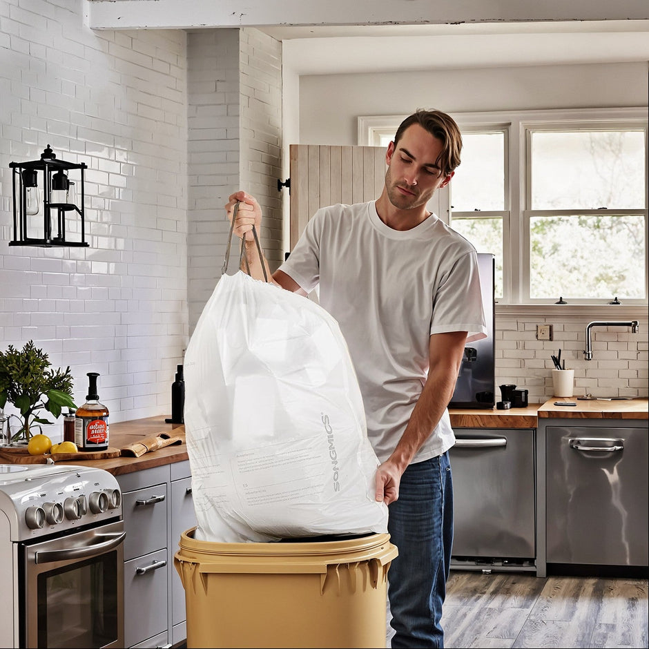 Drawstring Trash Bags – Heavy-Duty – White – 8 Gallon, 80-Piece Set for Kitchen Waste