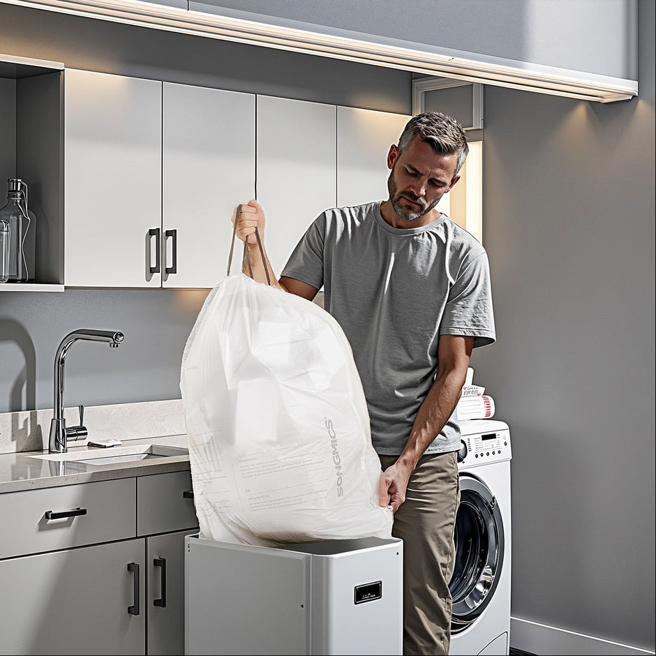 Drawstring Trash Bags – Heavy-Duty – White – 8 Gallon, 80-Piece Set for Kitchen Waste